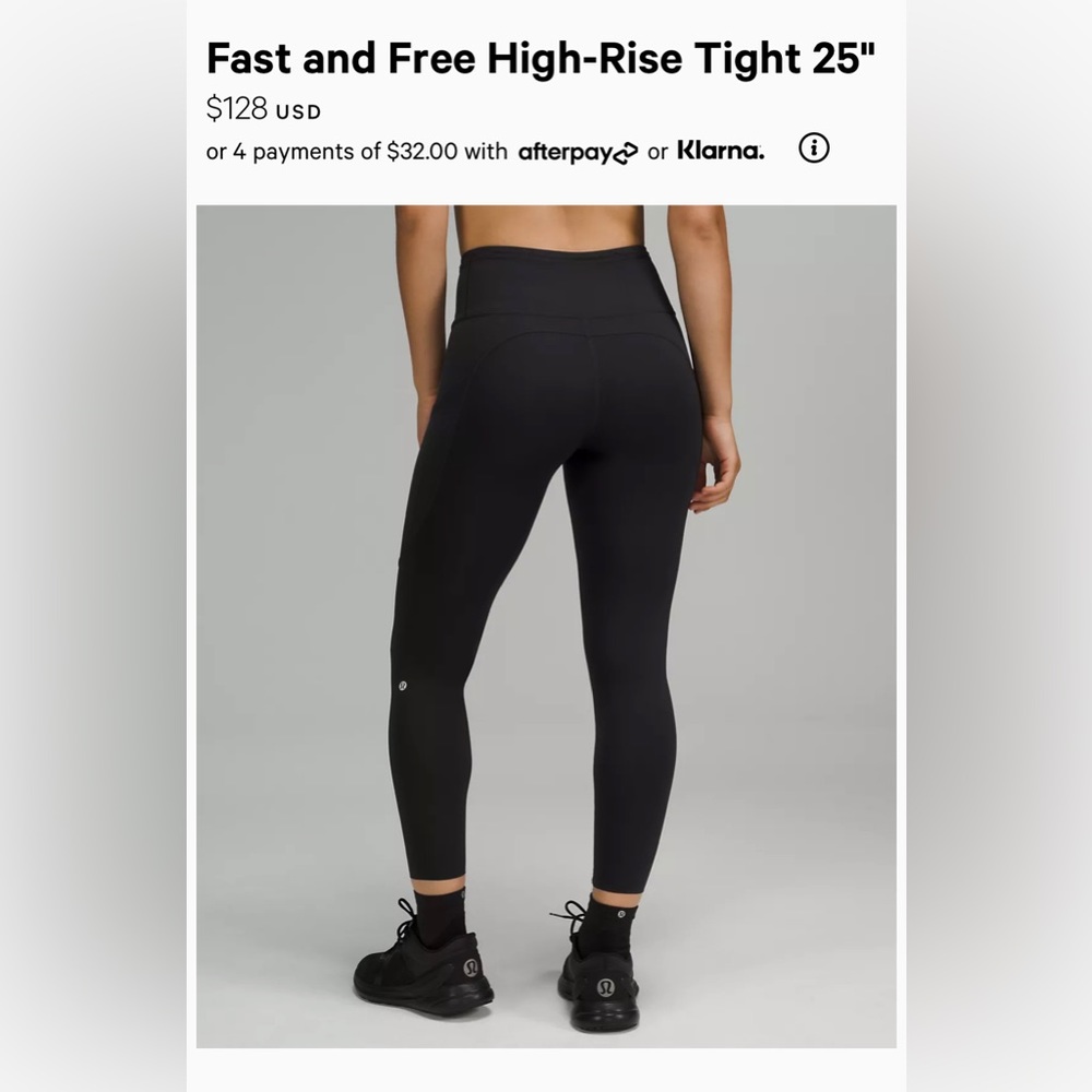 Lululemon Fast and Free High Rise with pockets-  Black NWT